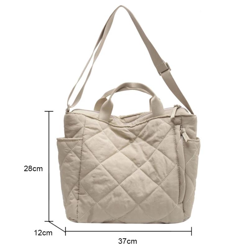Quilted Cotton-padded Shoulder Bag Rhombic Lattice Solid Soft
