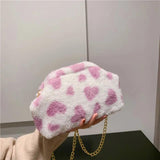 Women Love Heart Shoulder Messenger Chain Cross Body Chain Bags Zipper Purses