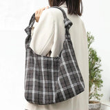 Plaid Women Shoulder Bag Soft Cloth Handbag Large Capacity Tote BG1438