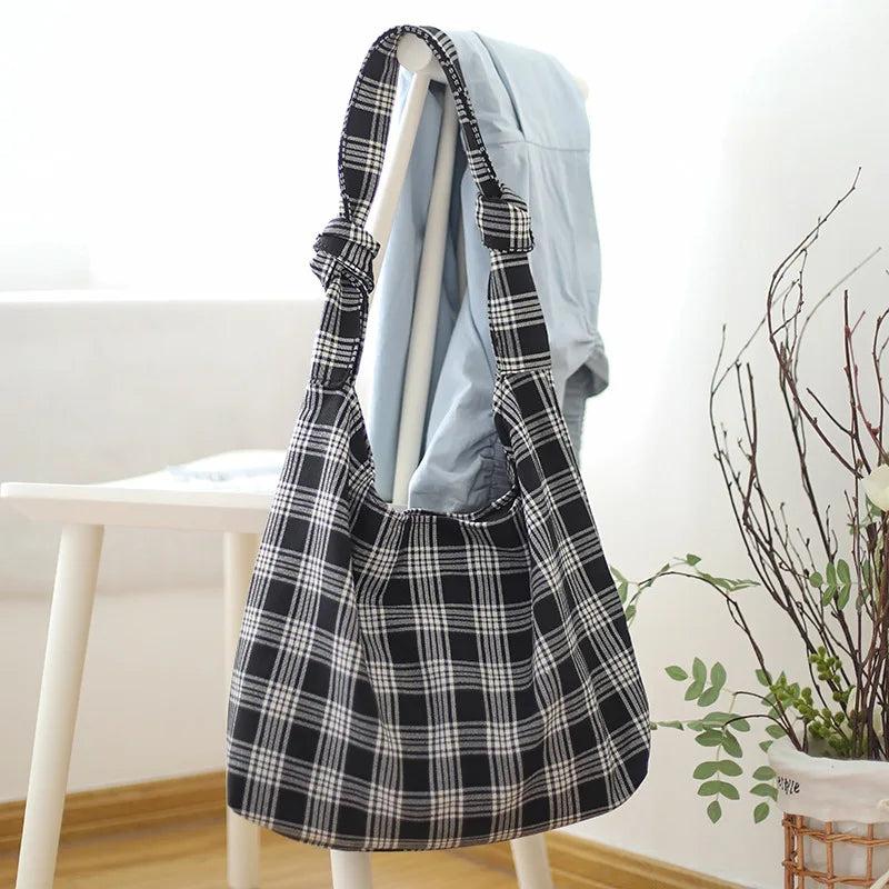 Plaid Women Shoulder Bag Soft Cloth Handbag Large Capacity Tote BG1438