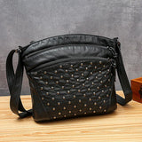 Women Crossbody Bag Rivet Messenger Bag Soft Pu Leather Shoulder Bag