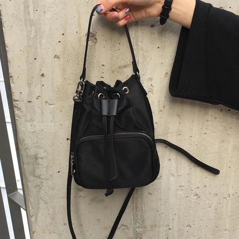 Nylon Crossbody Shoulder Bag Vintage Drawstring Bucket Messenger Bag