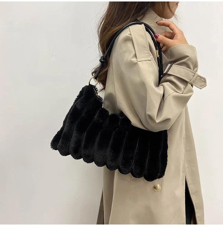 Plush Handbags Lady Shoulder Messenger Cross Body Armpit Cluth Purses