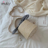 Summer Bucket Bag Weaving Lady Straw Top Handle Handbags Tote