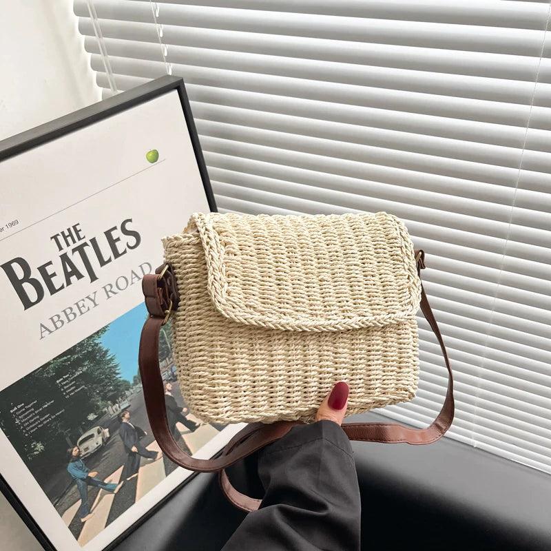 Bohemian Straw Crossbody Bag Small Knitting Summer Beach Purse Handbag