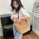 Straw Weaving Beach Bag with PU Strap for Women