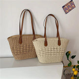 Straw Weaving Beach Bag with PU Strap for Women