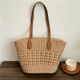 Straw Weaving Beach Bag with PU Strap for Women