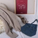 Casual Denim Slouch Bag Japanese Messenger Top-Handle Bag, Navy