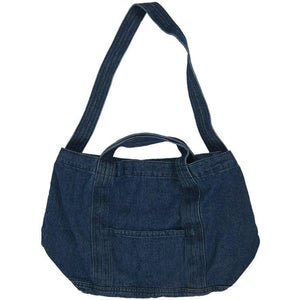 Casual Denim Slouch Bag Japanese Messenger Top-Handle Bag, Navy
