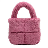Faux Fur Ladies Bucket Shoulder Purse Retro Plain Women Handbag