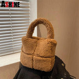 Faux Fur Ladies Bucket Shoulder Purse Retro Plain Women Handbag