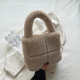 Faux Fur Ladies Bucket Shoulder Purse Retro Plain Women Handbag