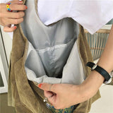 Pink Corduroy Shoulder Bag Women Sweet Flower Embroidery Shopping Bags