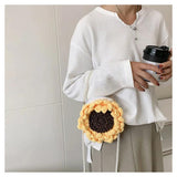 Women Woolen Woven Tote Beach Bag Handbag Floral Weaving Shoulder Bags