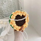 Women Woolen Woven Tote Beach Bag Handbag Floral Weaving Shoulder Bags