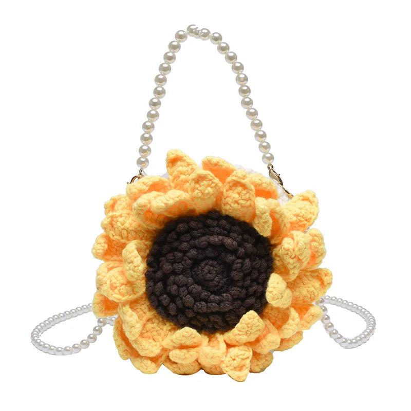 Women Woolen Woven Tote Beach Bag Handbag Floral Weaving Shoulder Bags