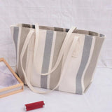 Large Canvas Handbag Vintage Striped Tote Bag Female Briefcase Style