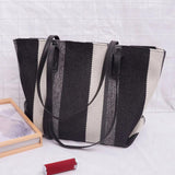 Large Canvas Handbag Vintage Striped Tote Bag Female Briefcase Style