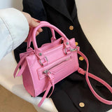 Texture Zipper Shoulder Bag Square Crossbody Messenger Handbag