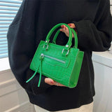Texture Zipper Shoulder Bag Square Crossbody Messenger Handbag