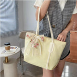 Canvas Shoulder Bags Lace Bow Tote Handbags Lovely Ins Large Capacity
