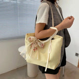 Canvas Shoulder Bags Lace Bow Tote Handbags Lovely Ins Large Capacity