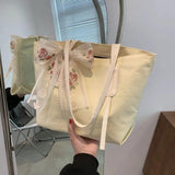 Canvas Shoulder Bags Lace Bow Tote Handbags Lovely Ins Large Capacity