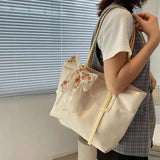 Canvas Shoulder Bags Lace Bow Tote Handbags Lovely Ins Large Capacity