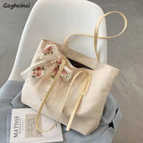 Canvas Shoulder Bags Lace Bow Tote Handbags Lovely Ins Large Capacity