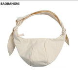 Women Shoulder Bag Canvas Crossbody Handbag Knot Bow Zipper