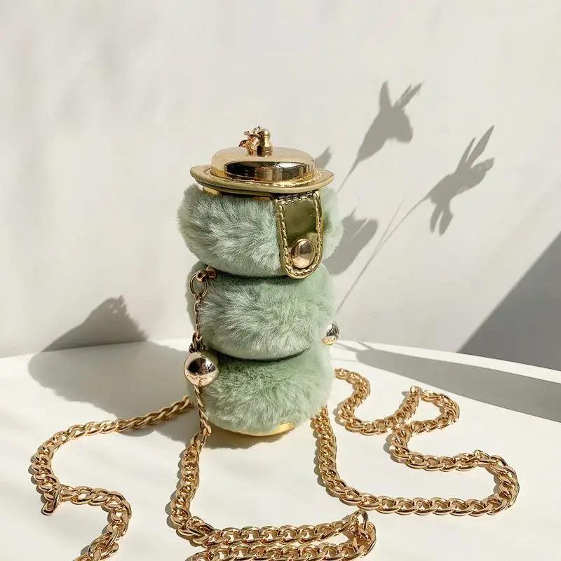 Mini Bottle Shape Women Thick Chain Strap Shoulder Bags Lipstick Pocket