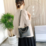 Women Bag PU Leather Shoulder Handbags Solid Chain Bucket Tote Female