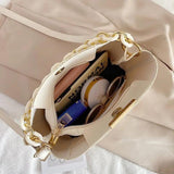 Women Bag PU Leather Shoulder Handbags Solid Chain Bucket Tote Female