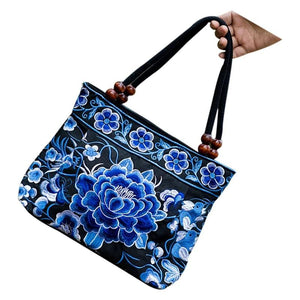 2PCS Embroidery Ethnic Flowers Tote Shoulder Bags