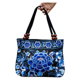 2PCS Embroidery Ethnic Flowers Tote Shoulder Bags