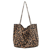 Leopard Print Canvas Tote Bag Large Capacity Shopper Bag