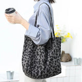 Leopard Print Canvas Tote Bag Large Capacity Shopper Bag