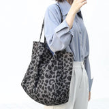 Leopard Print Canvas Tote Bag Large Capacity Shopper Bag