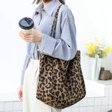 Leopard Print Canvas Tote Bag Large Capacity Shopper Bag