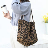 Leopard Print Canvas Tote Bag Large Capacity Shopper Bag