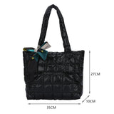 Quilted Women's Bag Feather Down Top-handle Bag with Bow