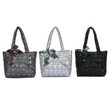 Quilted Women's Bag Feather Down Top-handle Bag with Bow