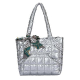 Quilted Women's Bag Feather Down Top-handle Bag with Bow