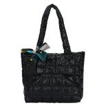 Quilted Women's Bag Feather Down Top-handle Bag with Bow