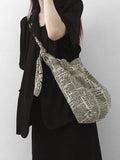 Vintage Newspaper Print Canvas Tote Bag for Women
