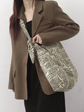 Vintage Newspaper Print Canvas Tote Bag for Women