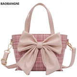Pink Big Bow Tote Bag High-quality PU Leather Women's Handbag