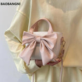 Pink Big Bow Tote Bag High-quality PU Leather Women's Handbag
