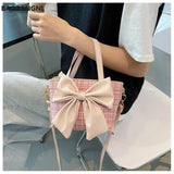 Pink Big Bow Tote Bag High-quality PU Leather Women's Handbag